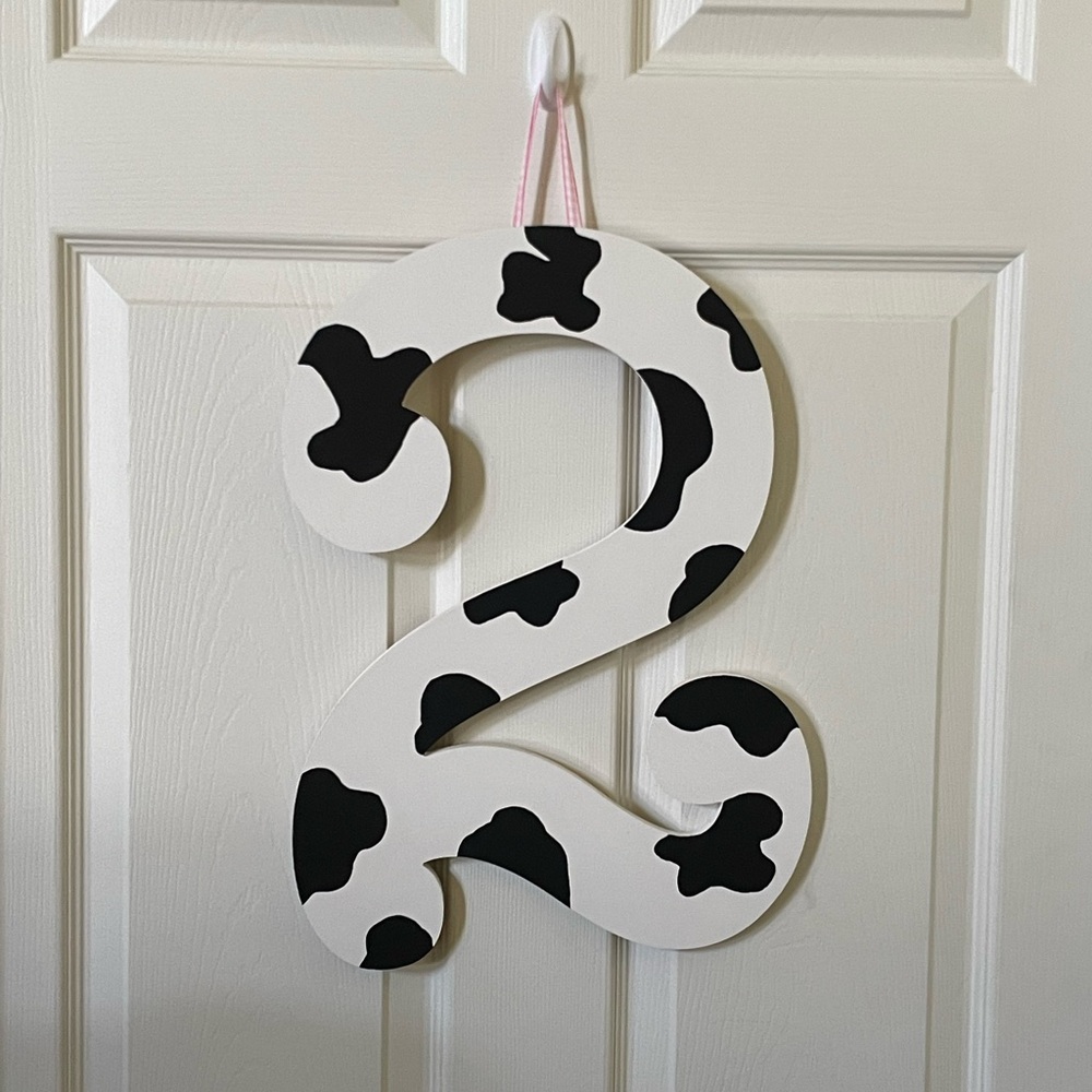 Number 2 Cow Print Wooden Door Hanger